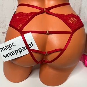 VS LUXE M XL BRAZILIAN PANTY ADJUSTABLE OPEN BACK STRAPPY CAGED CUT OUT